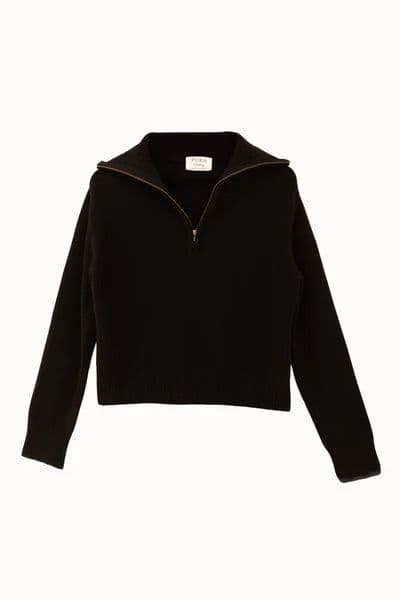 Pura Clothing, schwarzer Half-Zip-Sweater aus Kaschmir und Seide